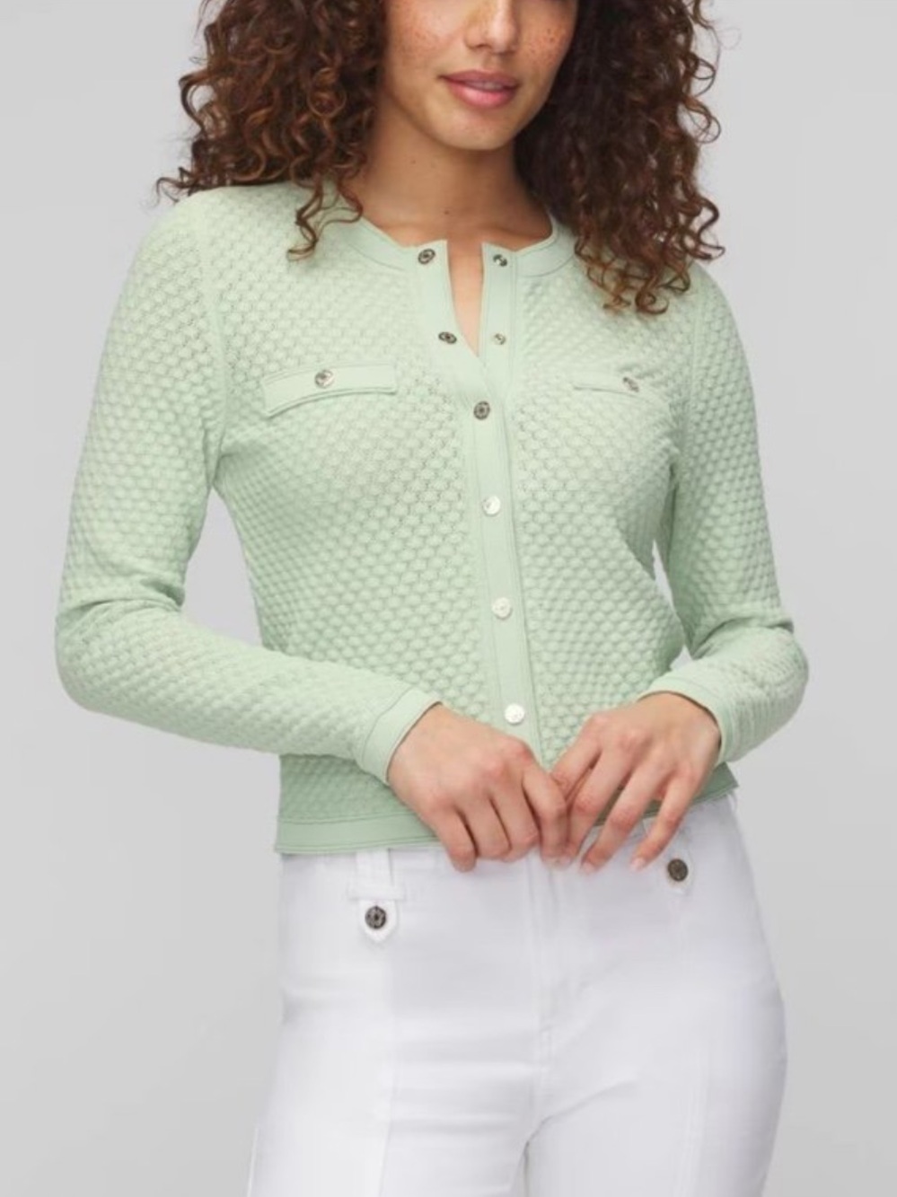 WHBM Mint Green Textured Knit Button-Front Sweater Size Small